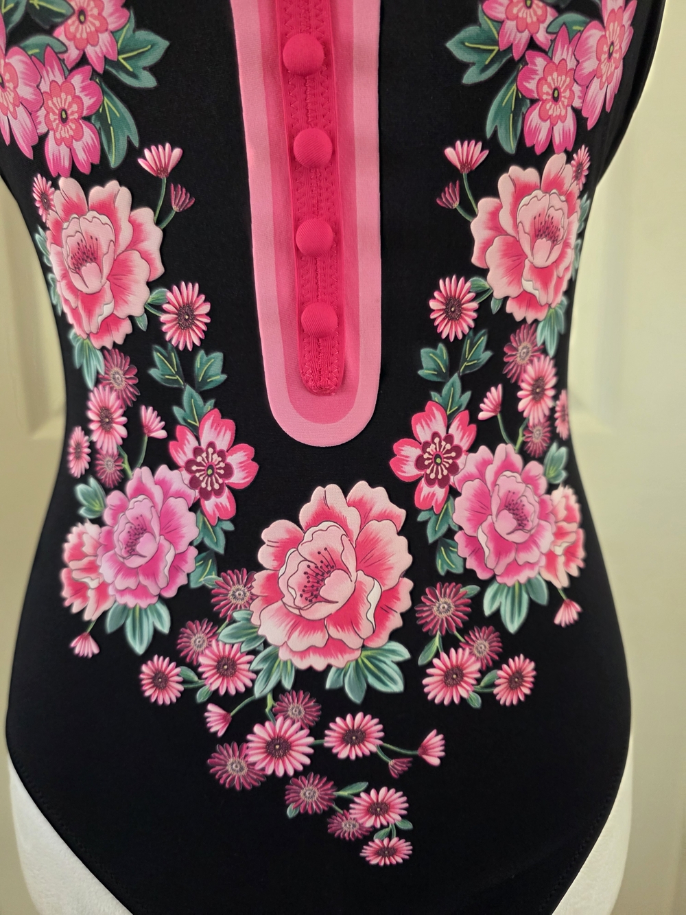 Johnny Was Blum Floral Halter One Piece Swimsuit Black Pink Floral Size M - Picture 5 of 14